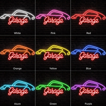 Garage Car Outline LED Neon Sign color grid