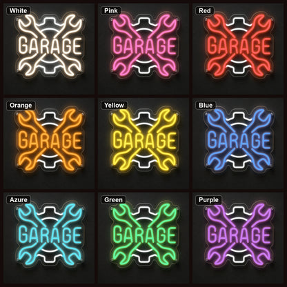 Garage Crossed Wrenches And Gear LED Neon Sign color grid