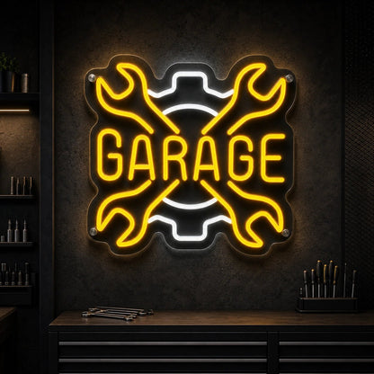 Garage Crossed Wrenches And Gear LED Neon Sign - Shineneon