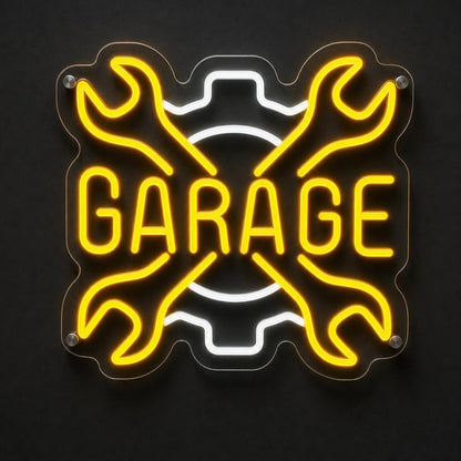 Garage Crossed Wrenches And Gear LED Neon Sign - Shineneon