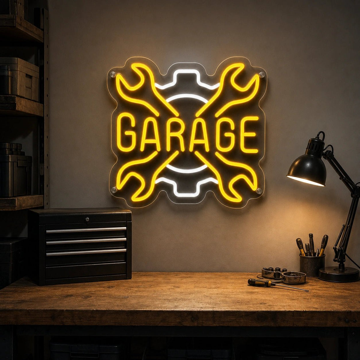 Garage Crossed Wrenches And Gear LED Neon Sign - Shineneon