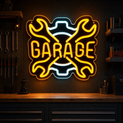 Garage Crossed Wrenches And Gear LED Neon Sign Home Bar Wall Decoration real lifestyle scene