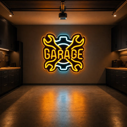 Garage Crossed Wrenches And Gear LED Neon Sign Home Bar Wall Decoration size image