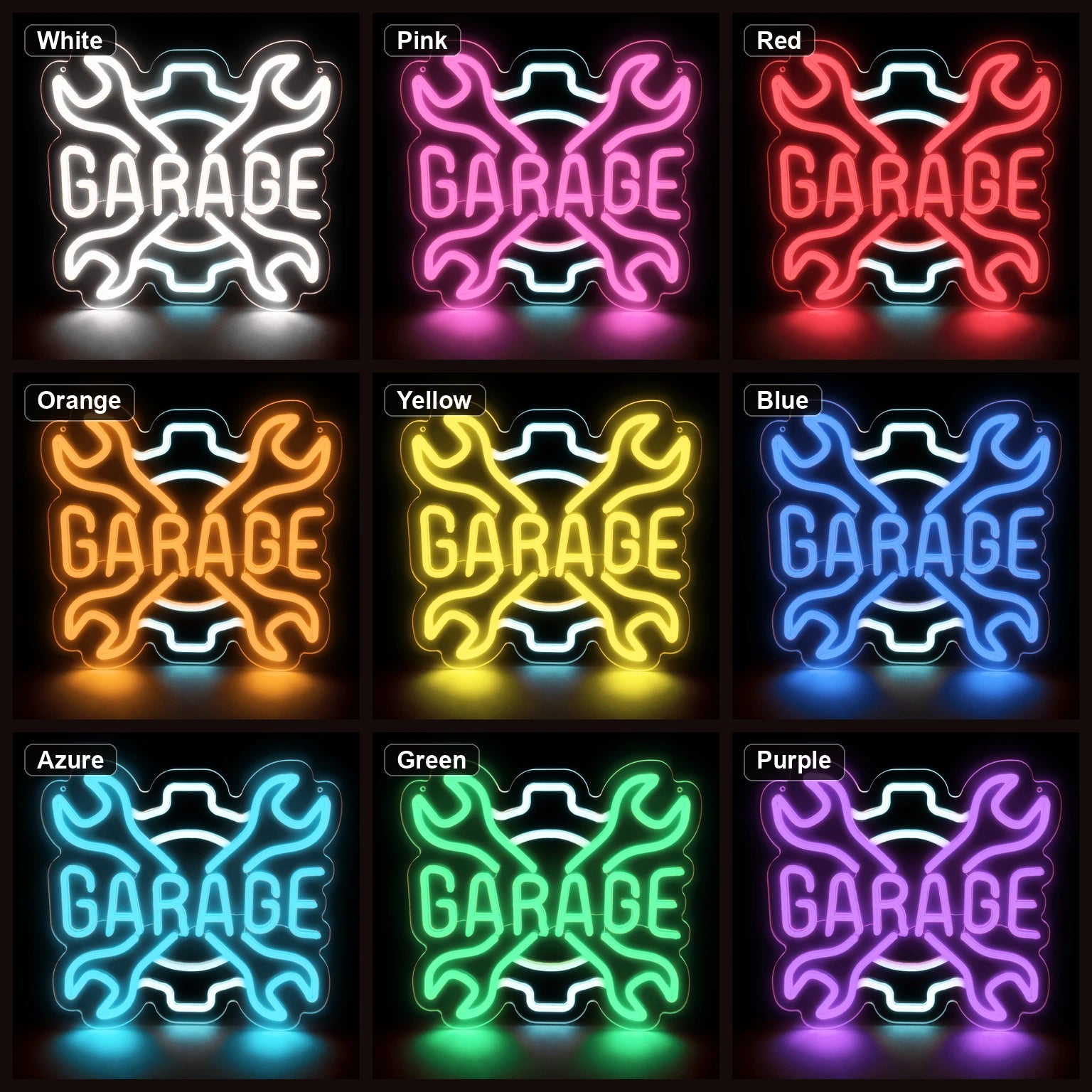Garage Crossed Wrenches And Gear LED Neon Sign Home Bar Wall Decoration color grid