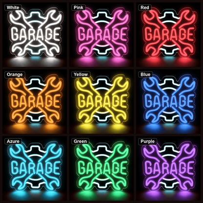 Garage Crossed Wrenches And Gear LED Neon Sign Home Bar Wall Decoration color grid