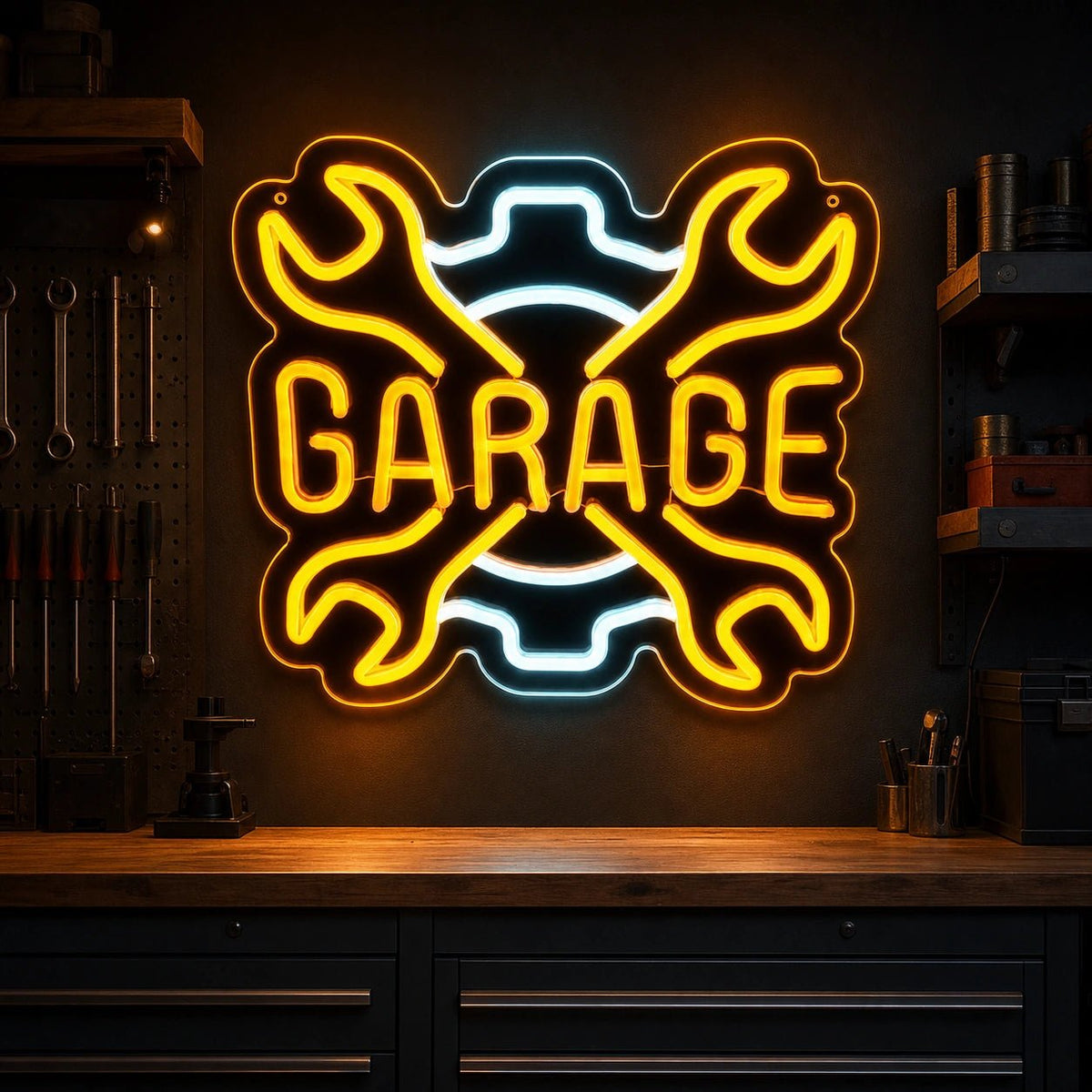 Garage Crossed Wrenches And Gear LED Neon Sign Home Garage Wall Decoration - Shineneon