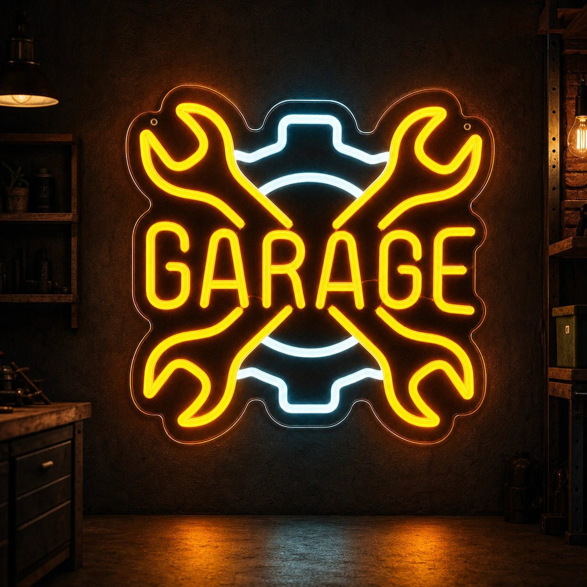 Garage Crossed Wrenches And Gear LED Neon Sign Man Cave Neon Sign - Shineneon