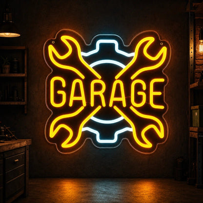 Garage Crossed Wrenches And Gear LED Neon Sign Man Cave Neon Sign - Shineneon