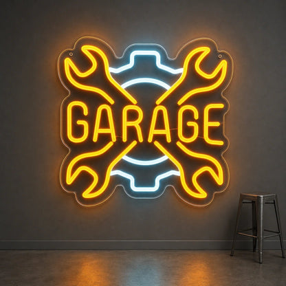 Garage Crossed Wrenches And Gear LED Neon Sign Man Cave Neon Sign - Shineneon