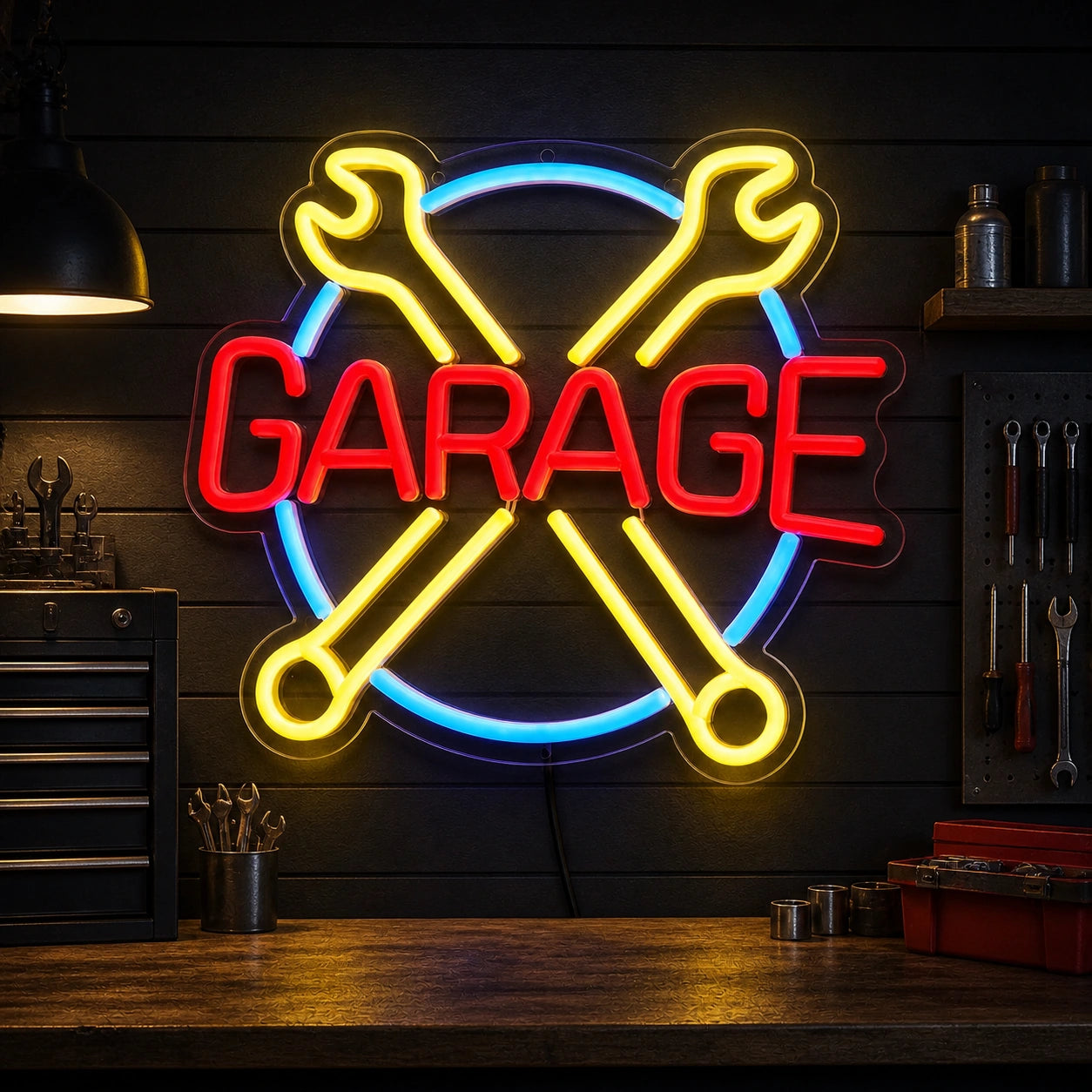 Garage Crossed Wrenches Circle Vintage LED Neon Sign high-converting product image