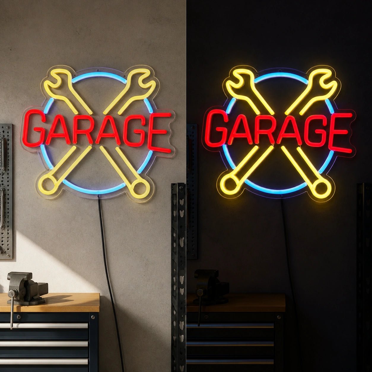 Garage Crossed Wrenches Circle Vintage LED Neon Sign - Shineneon