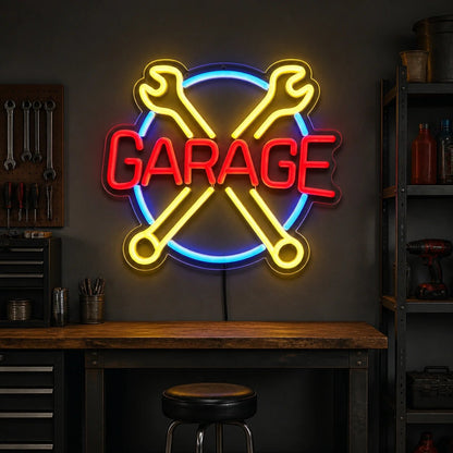 Garage Crossed Wrenches Circle Vintage LED Neon Sign - Shineneon