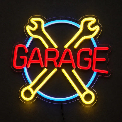 Garage Crossed Wrenches Circle Vintage LED Neon Sign - Shineneon