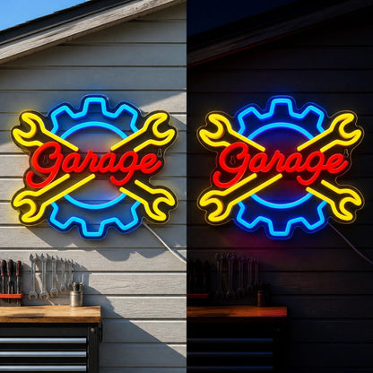Garage Crossed Wrenches Gear Vintage LED Neon Sign - Shineneon