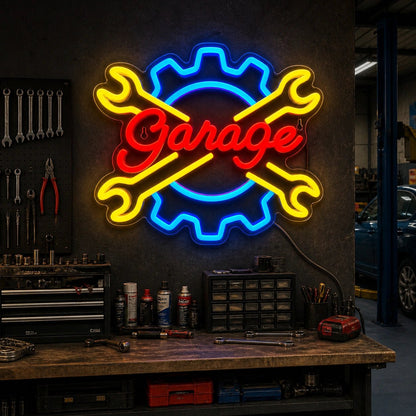 Garage Crossed Wrenches Gear Vintage LED Neon Sign - Shineneon