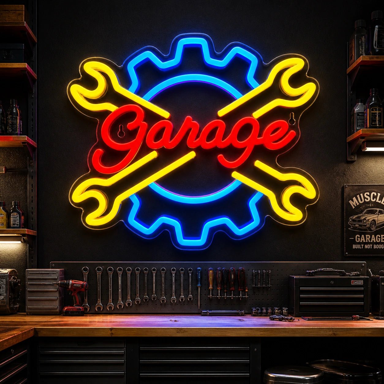 Garage Crossed Wrenches Gear Vintage LED Neon Sign - Shineneon