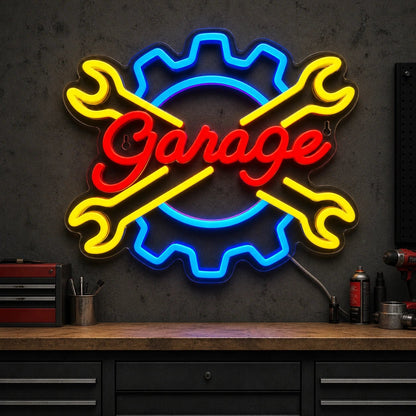 Garage Crossed Wrenches Gear Vintage LED Neon Sign - Shineneon