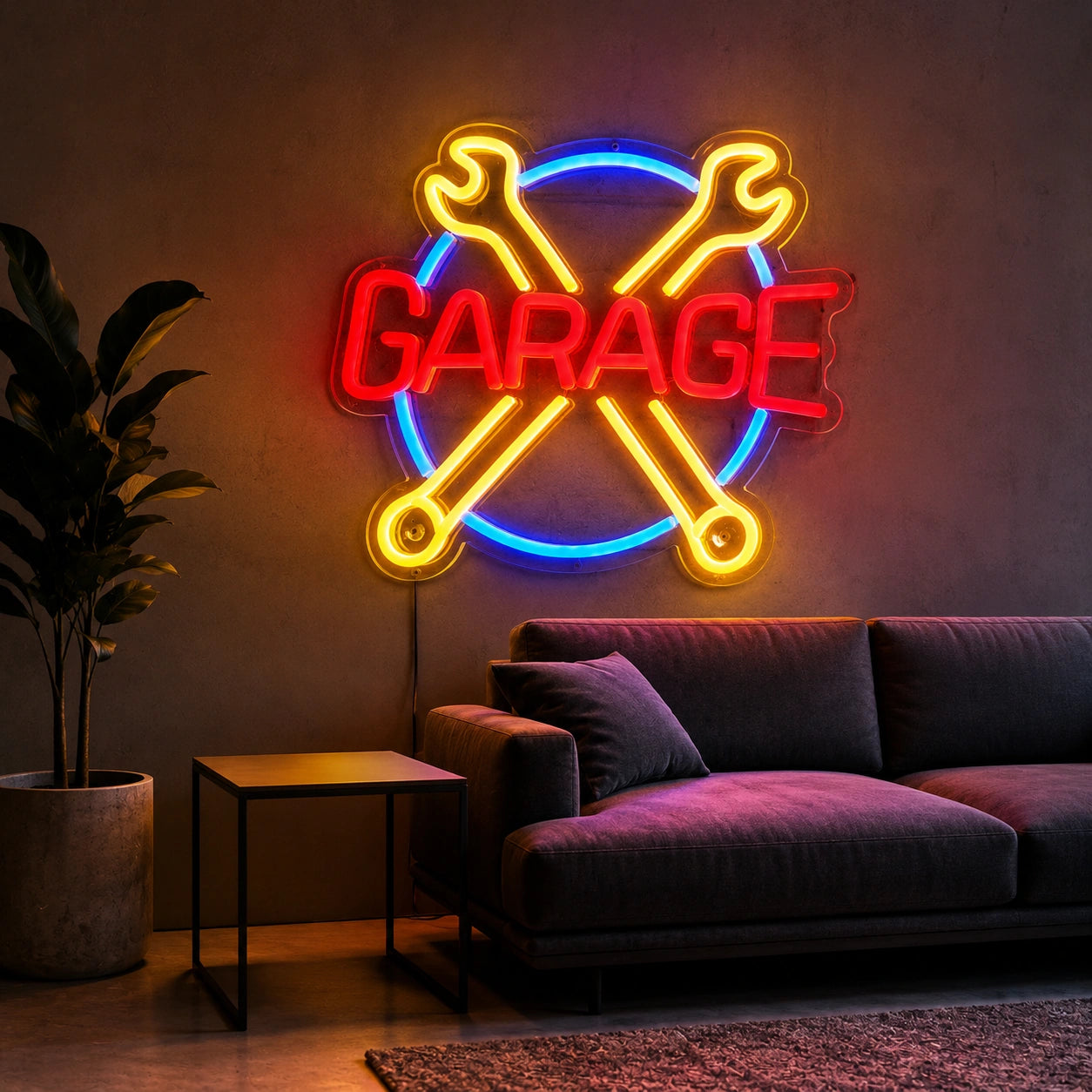Garage Crossed Wrenches LED Neon Sign real lifestyle scene