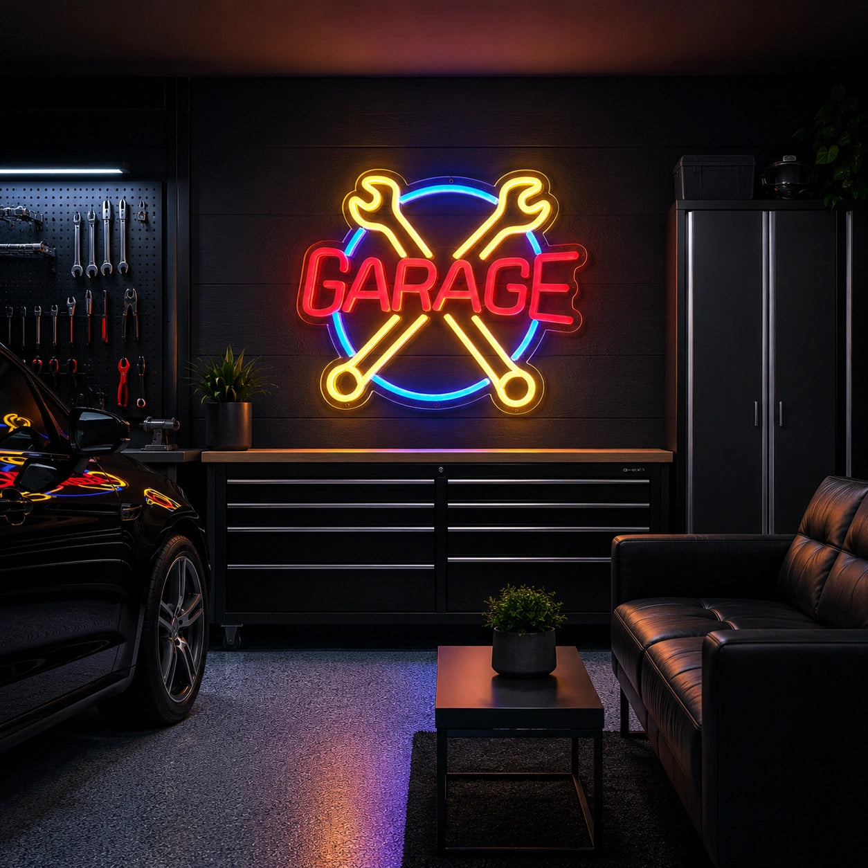 Garage Crossed Wrenches LED Neon Sign size image