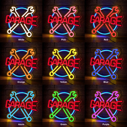 Garage Crossed Wrenches LED Neon Sign color grid