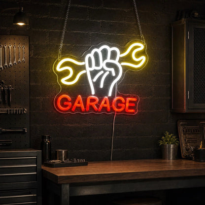 Garage Fist And Two Wrenches LED Neon Sign - Shineneon