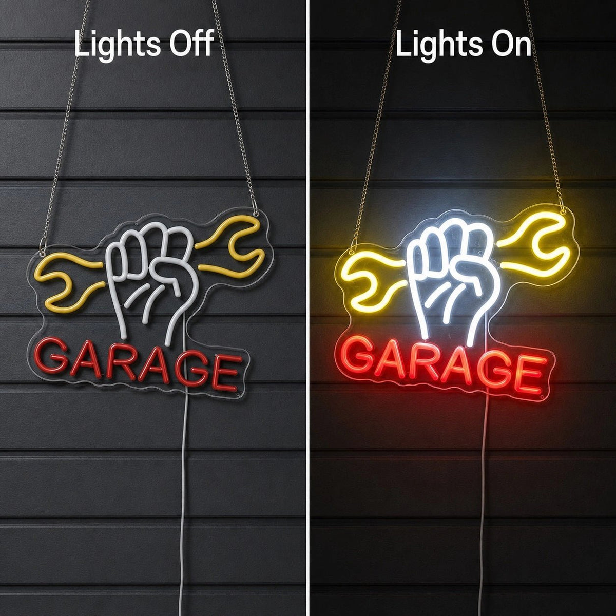 Garage Fist And Two Wrenches LED Neon Sign - Shineneon