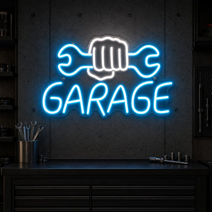 Garage Fist Holding Wrenches LED Neon Sign high-converting product image