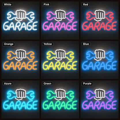 Garage Fist Holding Wrenches LED Neon Sign color grid