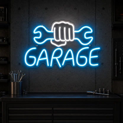 Garage Fist Holding Wrenches LED Neon Sign - Shineneon