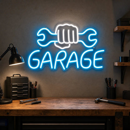 Garage Fist Holding Wrenches LED Neon Sign - Shineneon
