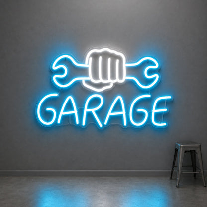 Garage Fist Holding Wrenches LED Neon Sign Garage Neon Sign size image