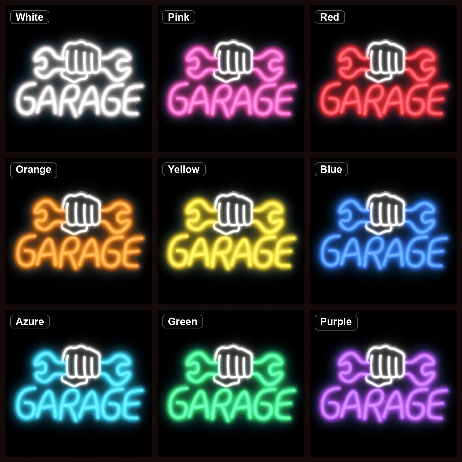 Garage Fist Holding Wrenches LED Neon Sign Home Bar Wall Decoration color grid