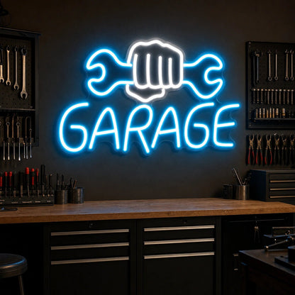 Garage Fist Holding Wrenches LED Neon Sign Home Garage Wall Decoration - Shineneon