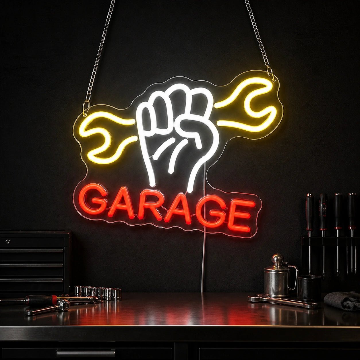 Garage Fist Wrench Vintage LED Neon Sign - Shineneon