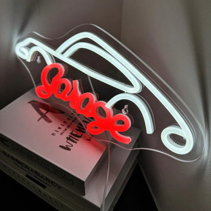Garage Red-White Car And Text Led Neon Sign For Auto Decor | Shineneon