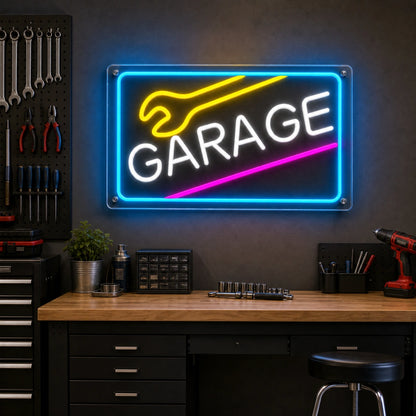 Garage Wrench Frame LED Neon Sign real lifestyle scene