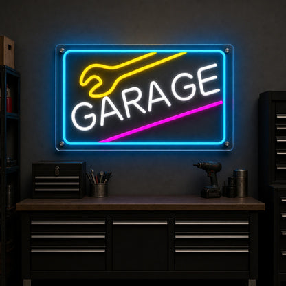 Garage Wrench Frame LED Neon Sign size image