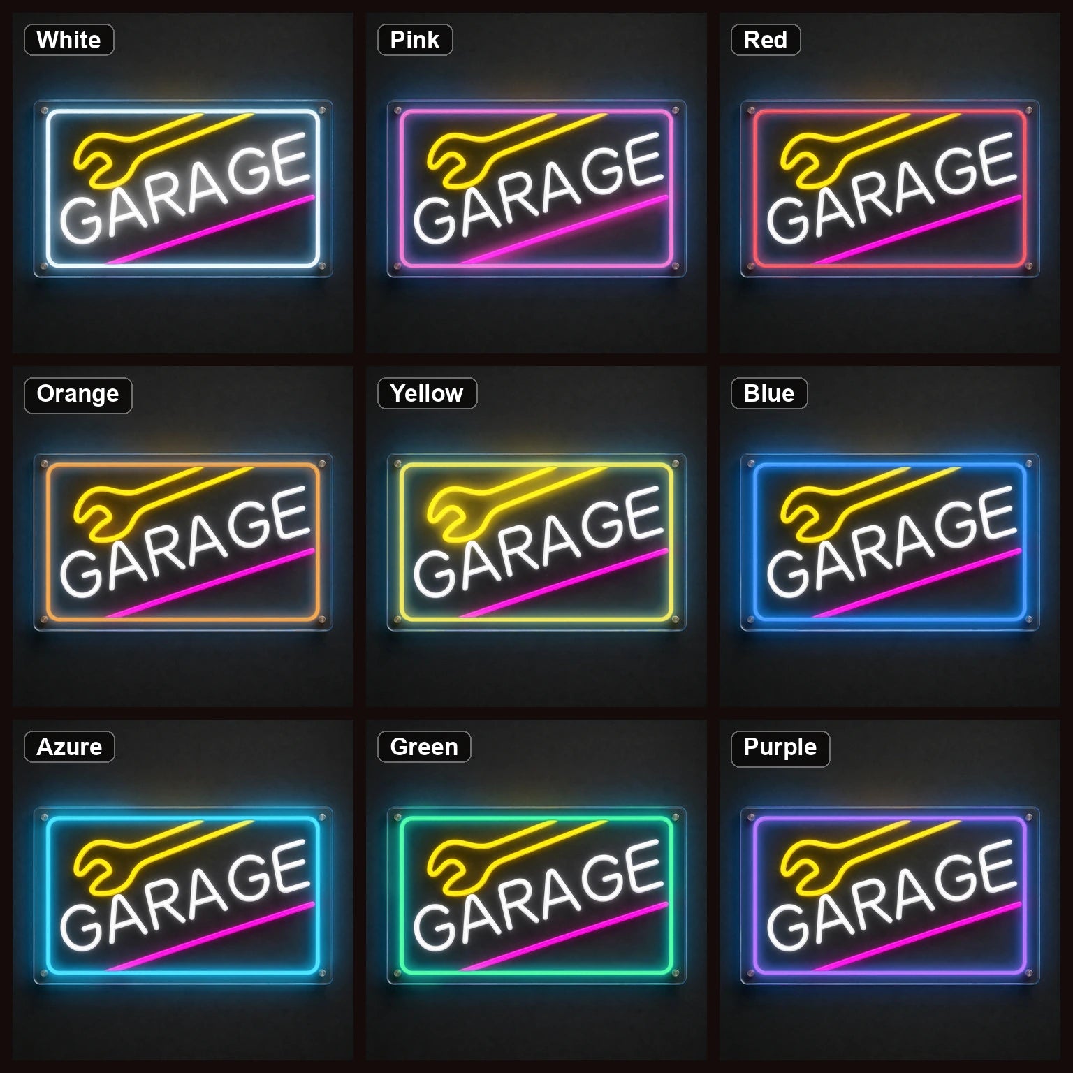 Garage Wrench Frame LED Neon Sign color grid