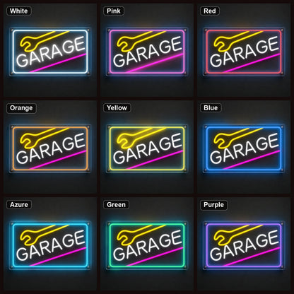 Garage Wrench Frame LED Neon Sign color grid