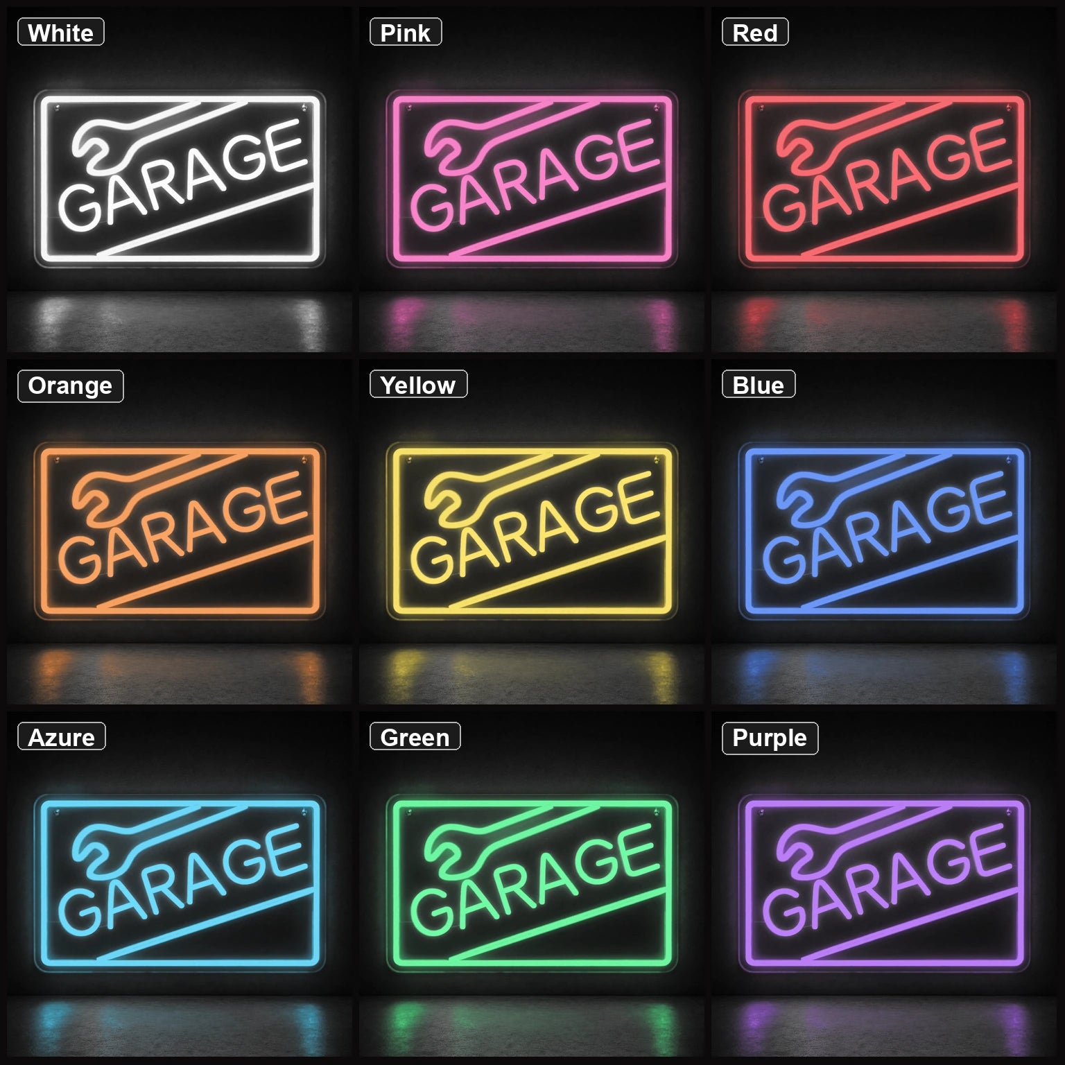 Garage Wrench Frame LED Neon Sign Garage Neon Sign color grid