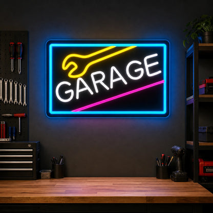 Garage Wrench Frame LED Neon Sign Home Bar Wall Decoration real lifestyle scene