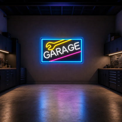 Garage Wrench Frame LED Neon Sign Home Bar Wall Decoration size image