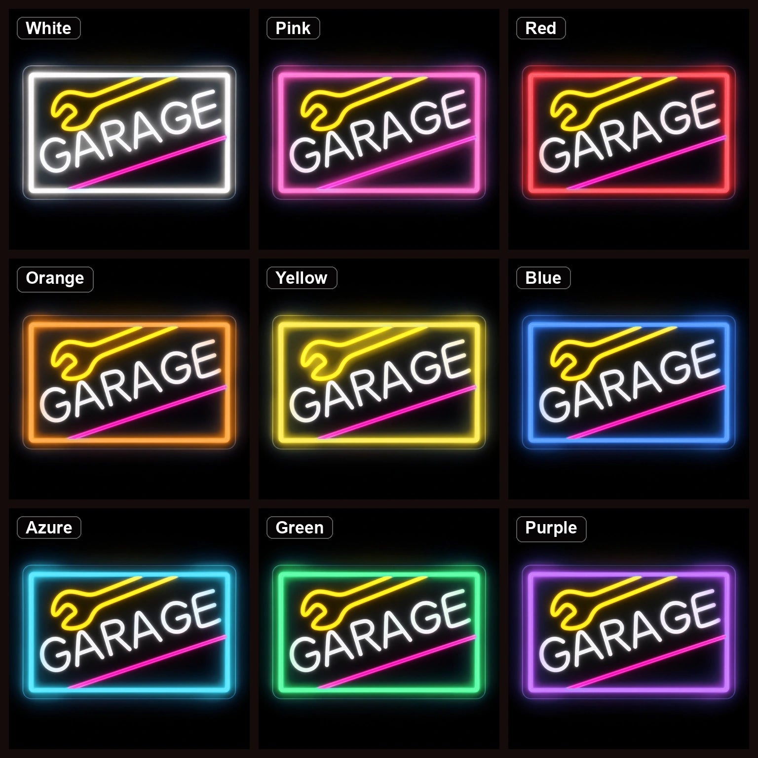Garage Wrench Frame LED Neon Sign Home Bar Wall Decoration color grid