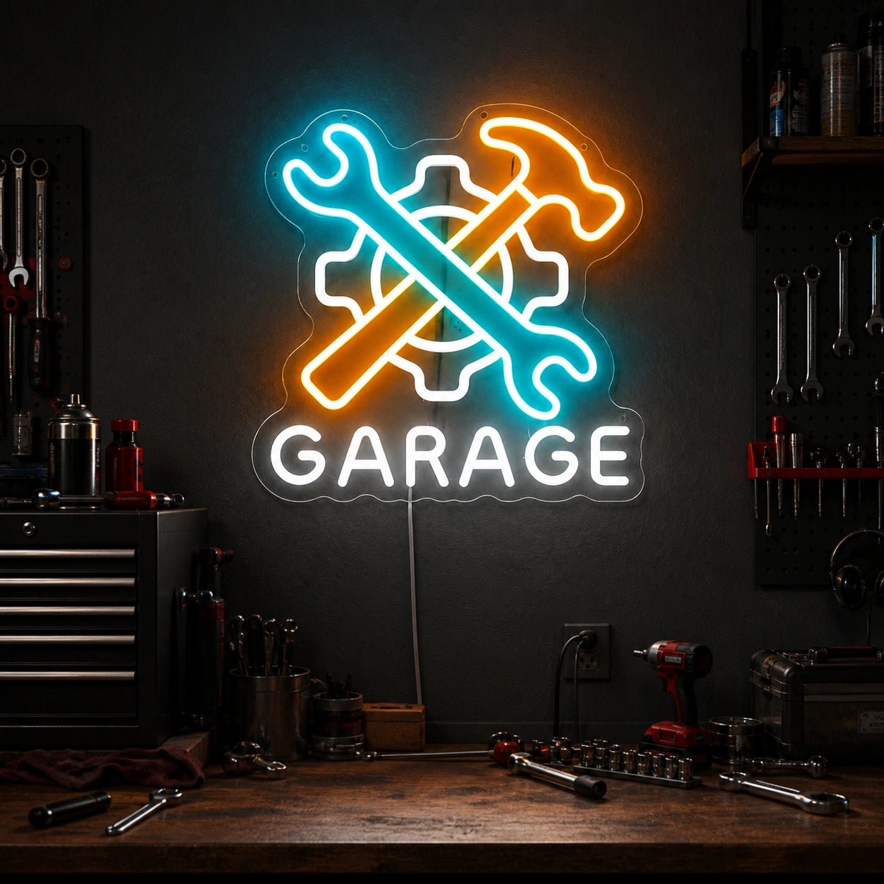 Garage Wrench Hammer Gear Vintage LED Neon Sign - Shineneon