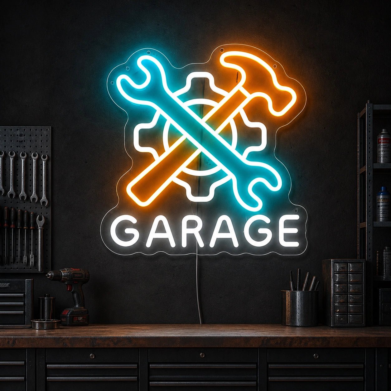 Garage Wrench Hammer Gear Vintage LED Neon Sign - Shineneon