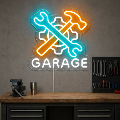Garage Wrench Hammer Gear Vintage LED Neon Sign - Shineneon