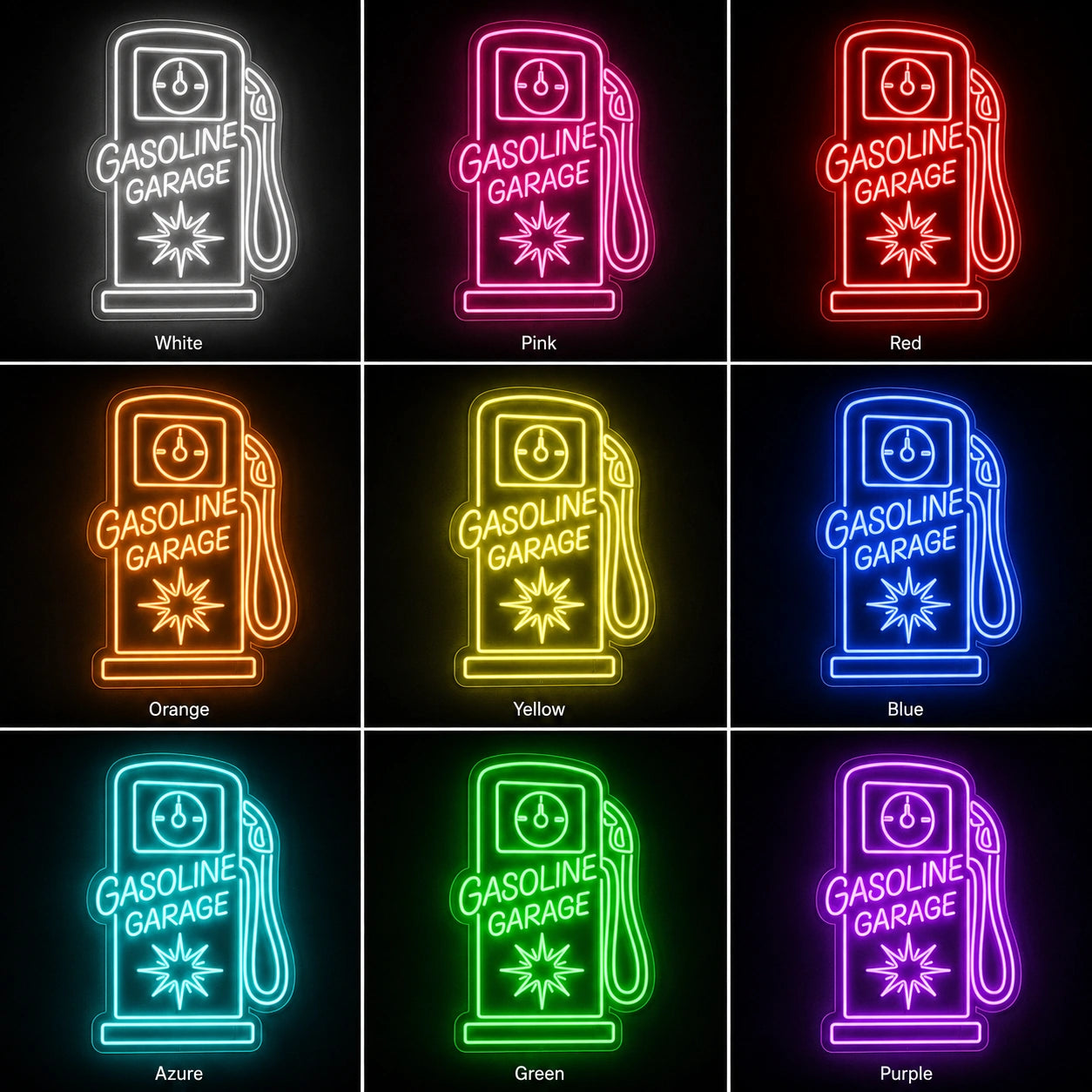 Gas Station Garage Neon Sign LED Neon Sign color grid