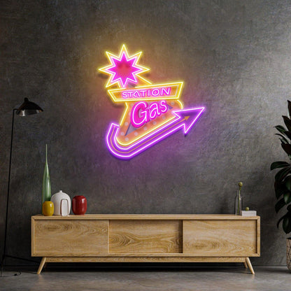 Gas Station Star Arrow Uv Printed Led Neon Sign For Retro Indoor Cafe Bar Decor | Shineneon