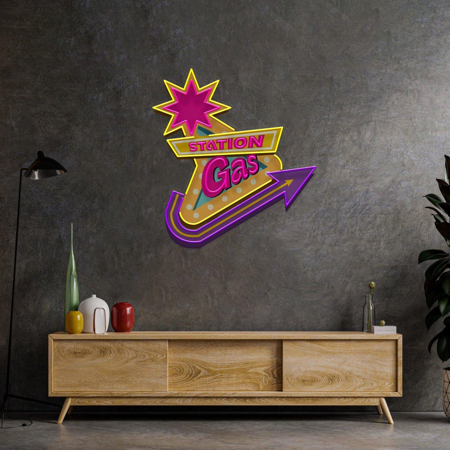 Gas Station Star Arrow Uv Printed Led Neon Sign For Retro Indoor Cafe Bar Decor | Shineneon