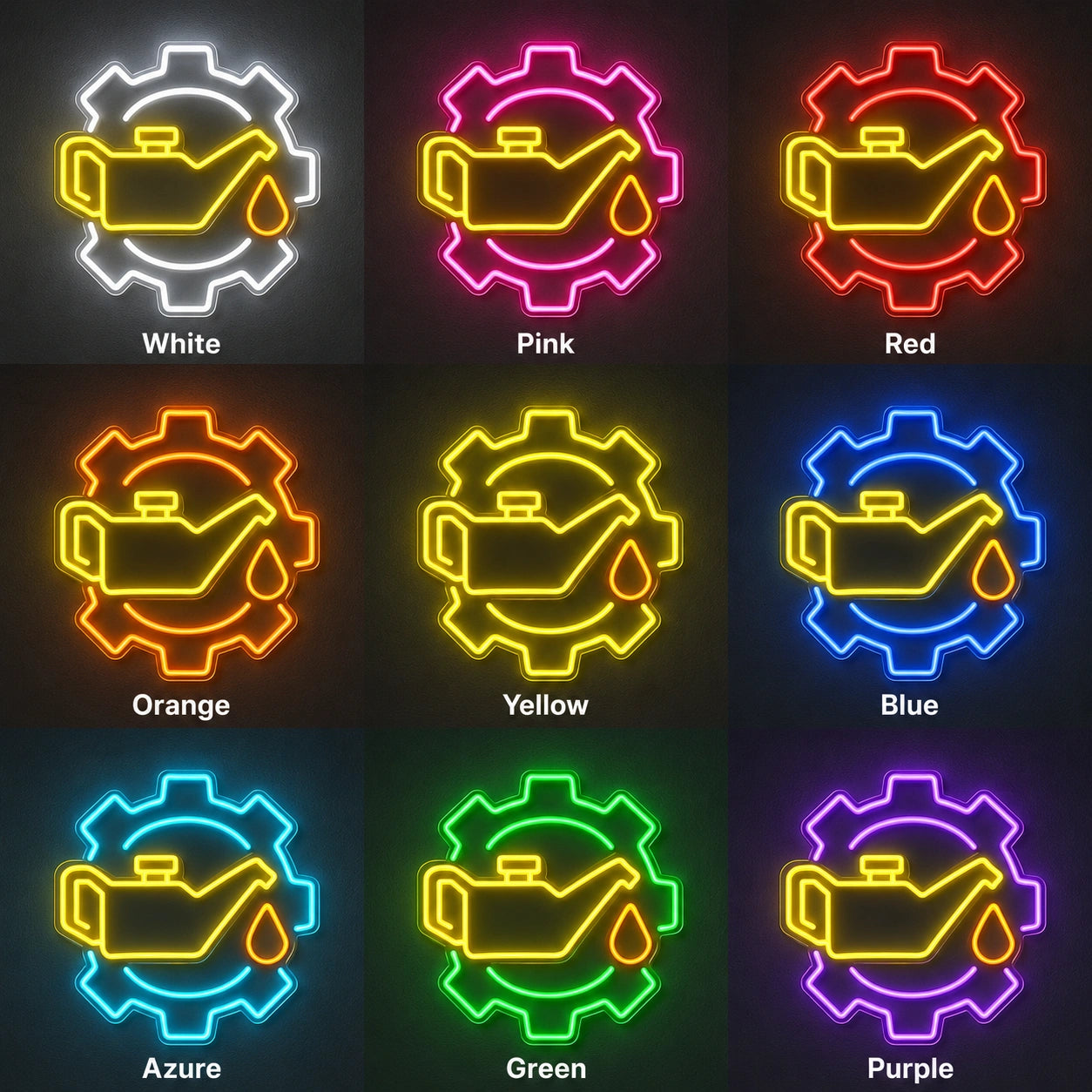 Gear Oil Can Neon Sign LED Neon Sign color grid